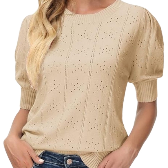 Tops - Cream Puff Short Sleeve Cottagecore Knit Sweater